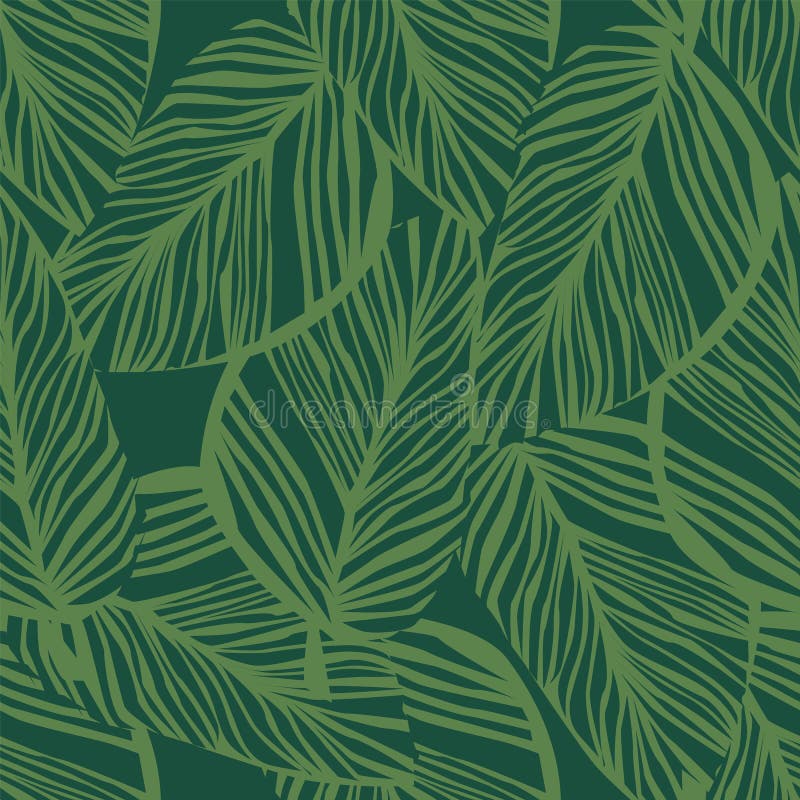 Abstract Exotic Plant Seamless Pattern on Green Background. Green ...