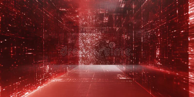 Abstract Exploration of Digital Data Networks with Red Perspectives in a Virtual Environment vector illustration