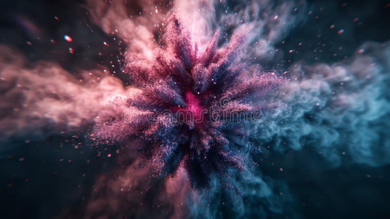 Abstract explosion of colorful powder in pink and blue hues creating a dynamic and mesmerizing visual effect royalty free illustration