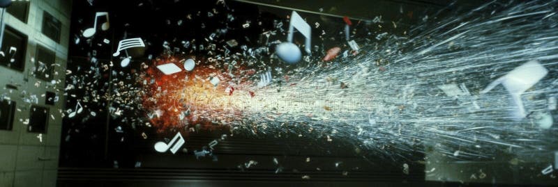 Abstract explosion of musical notes and vibrant lights vector illustration