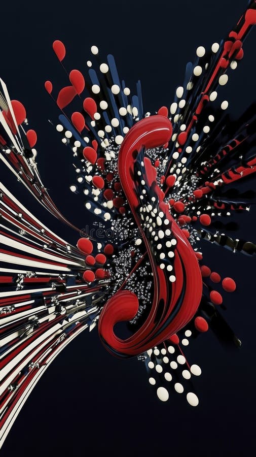 Abstract explosion of vivid red and white musical forms royalty free illustration