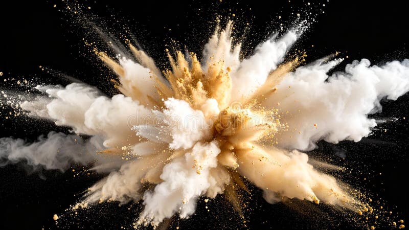 Abstract explosion of white and gold powder against black background. Gold powder stock images, royalty-free photos and pictures