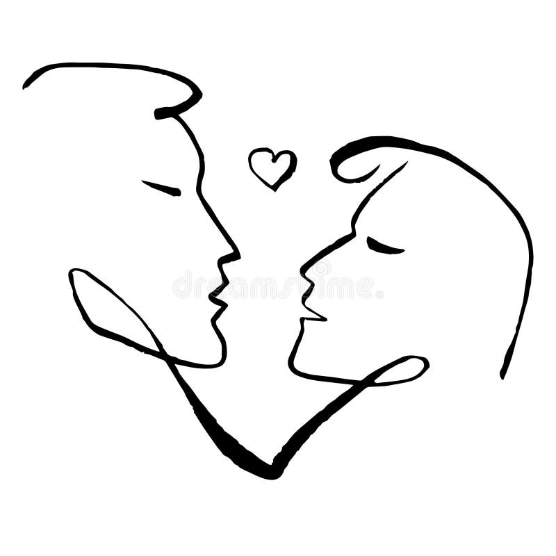 Line Drawings Men Women Kiss Stock Illustration 2184337023