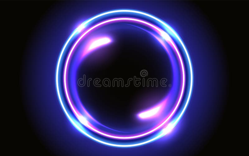 Abstract fantastic background with neon glowing round frame and space portal into another dimension royalty free illustration