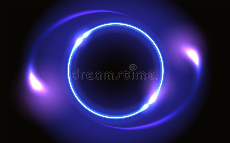 Abstract fantastic background with neon glowing round frame and space portal into another dimension vector illustration