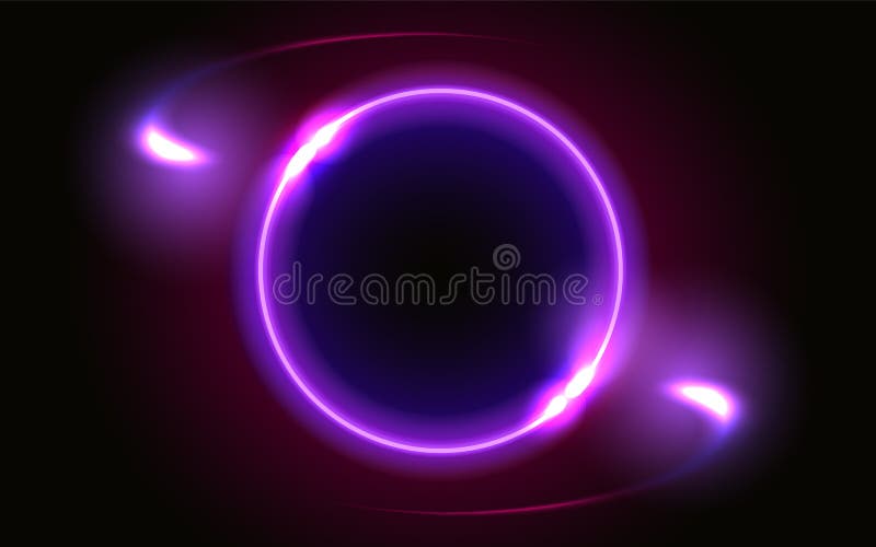 Abstract fantastic background with neon glowing round frame and space portal into another dimension vector illustration