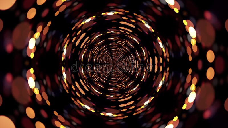 Abstract fantasy golden bokeh light tunnel with lights and particles. 4K 3D psychedelic background seamless loop psychedelic. royalty free illustration