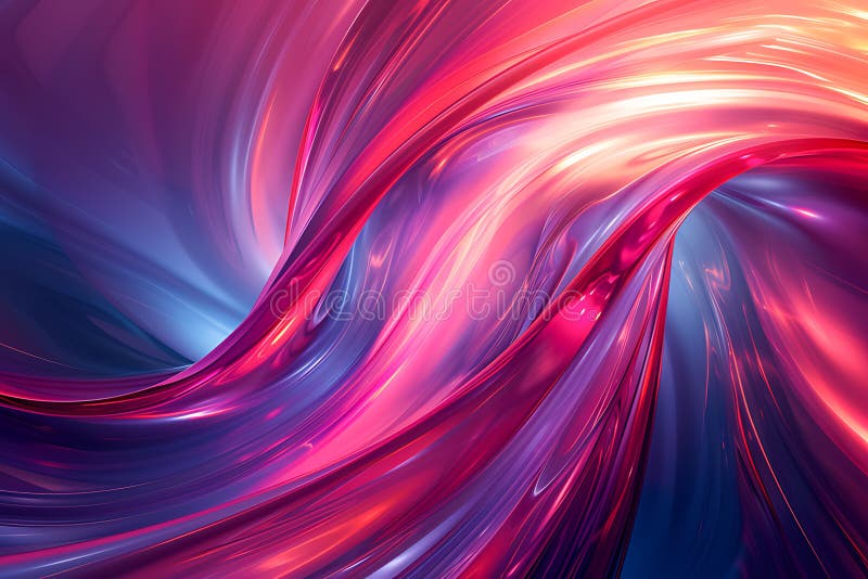 Abstract featuring smooth, flowing metallic waves in shades of pink and blue stock photo