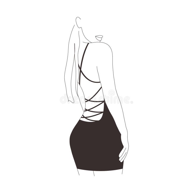 Abstract Female Body. Modern Linear Woman Figure. Elegant Girl in Black ...