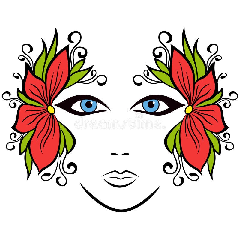 Abstract female face with floral accessories vector illustration Abstract female face with floral accessories vector illustration