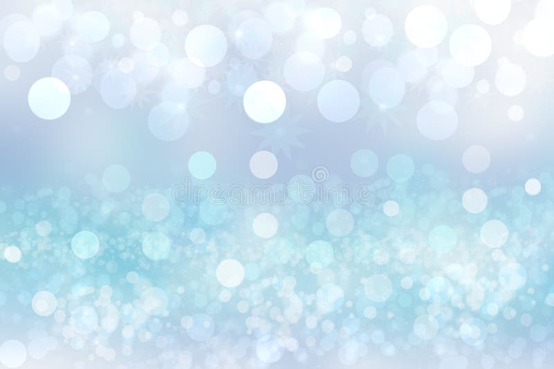 Abstract festive light blue silver bokeh background with colorful circles and stars. Beautiful texture