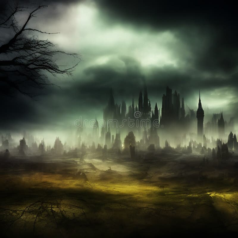 Abstract Fictional Scary Dark Wasteland City Background Distant