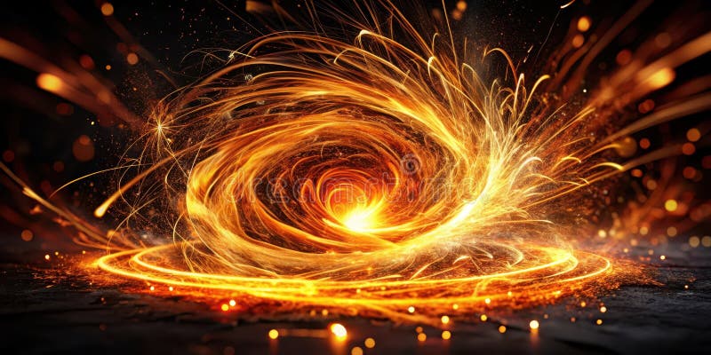 Abstract fiery vortex glowing energy swirling in a dark setting. Generative AI stock illustration