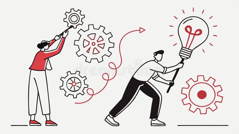 Abstract figures working on lightbulb idea illustration vector design Generative AI stock illustration