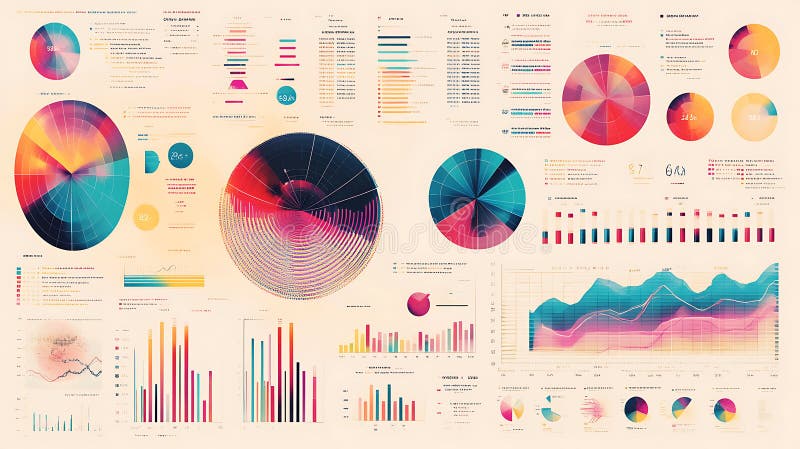 Abstract financial analytics and data visualization colorful charts representing statistics business intelligence report and royalty free illustration