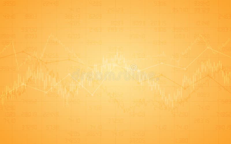 Abstract financial background with line graph and bar chart of stock market on gradient orange color