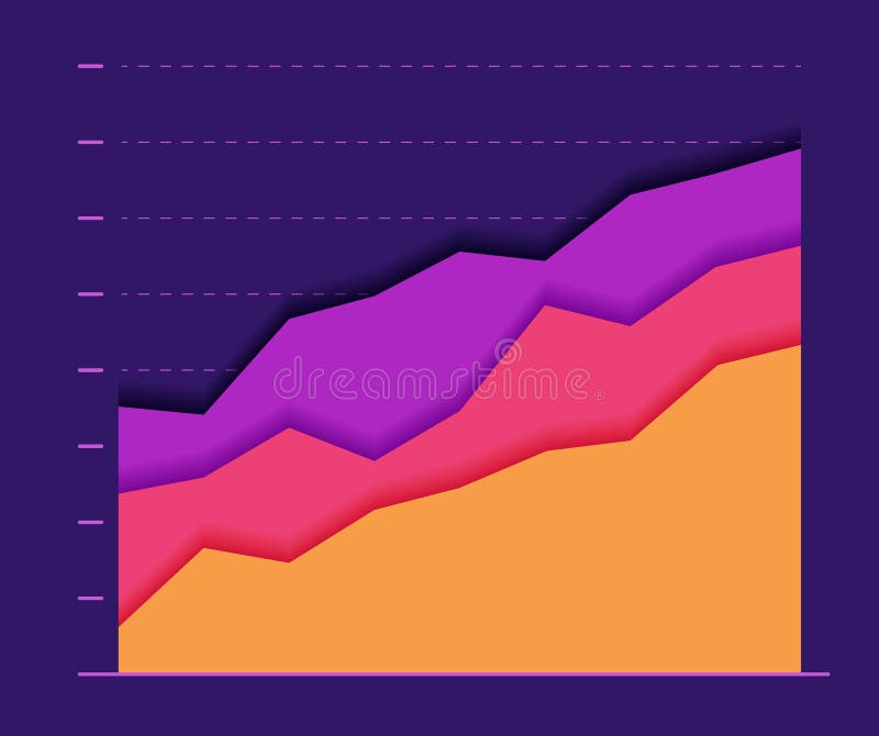Abstract financial color Paper chart with three curve go upward. Modern design vector illustration