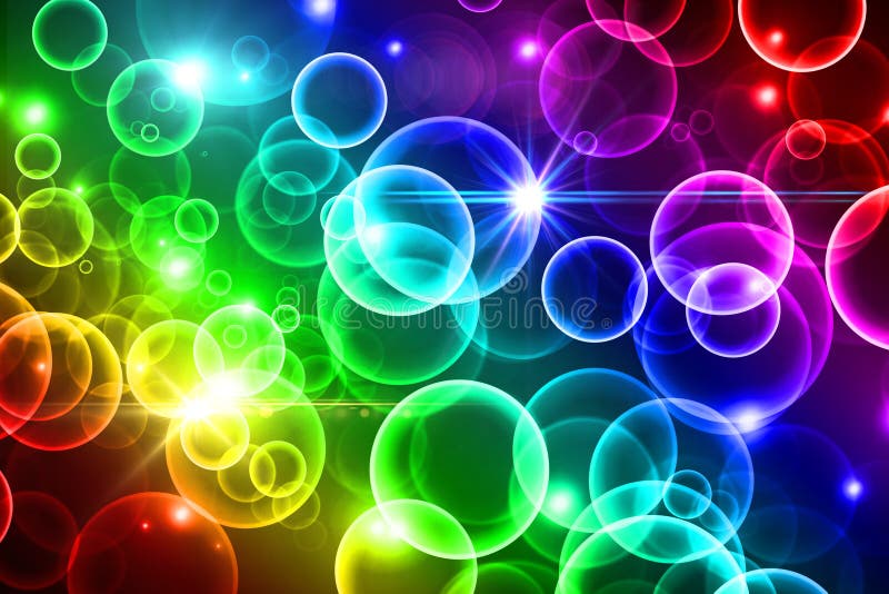 Curcubeu strălucitor, în fundal, cercuri colorate, cu efect luminos strălucitor stock illustration