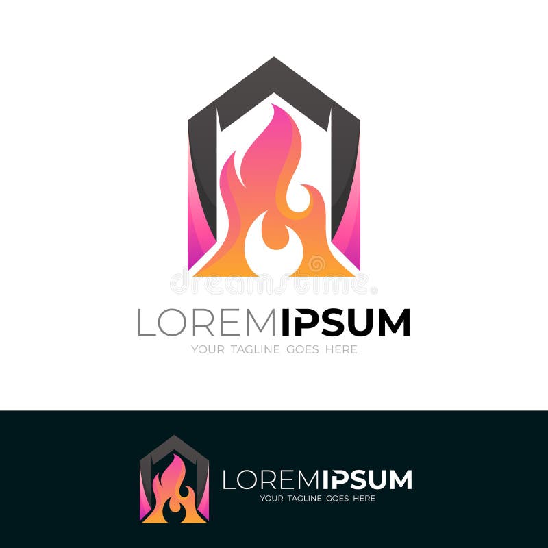 Abstract Fire Logo and Building Design Combination, Colorful Style