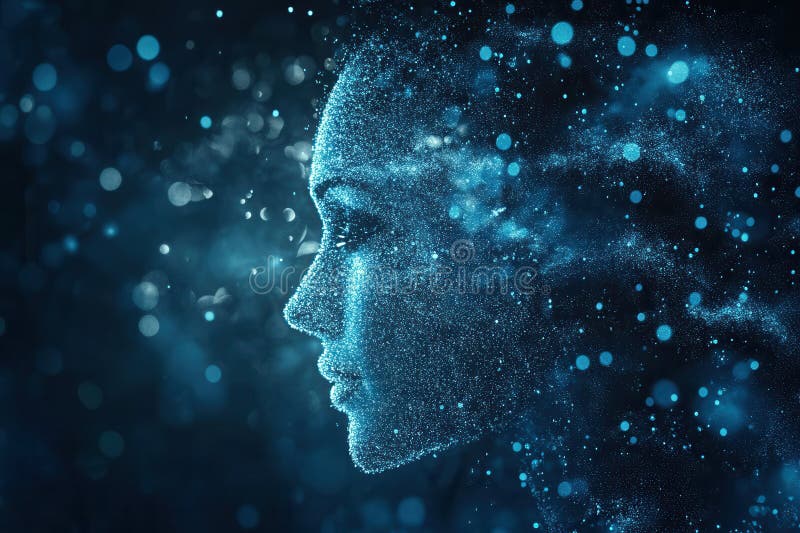 Futuristic digital particles shape human silhouette in modern AI driven political landscape Generative AI royalty free stock photo