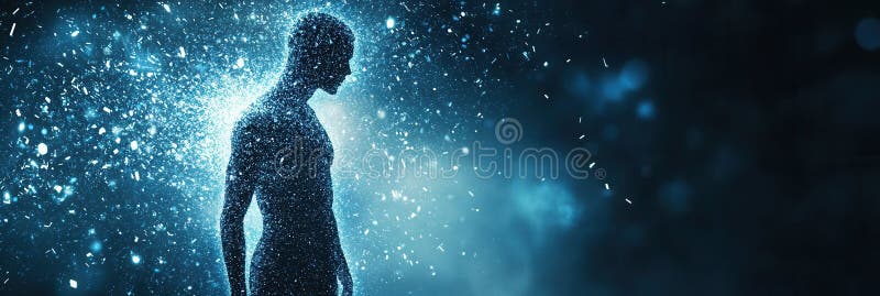 Futuristic digital particles form silhouette of human symbolizing AI in modern politics Generative AI royalty free stock image