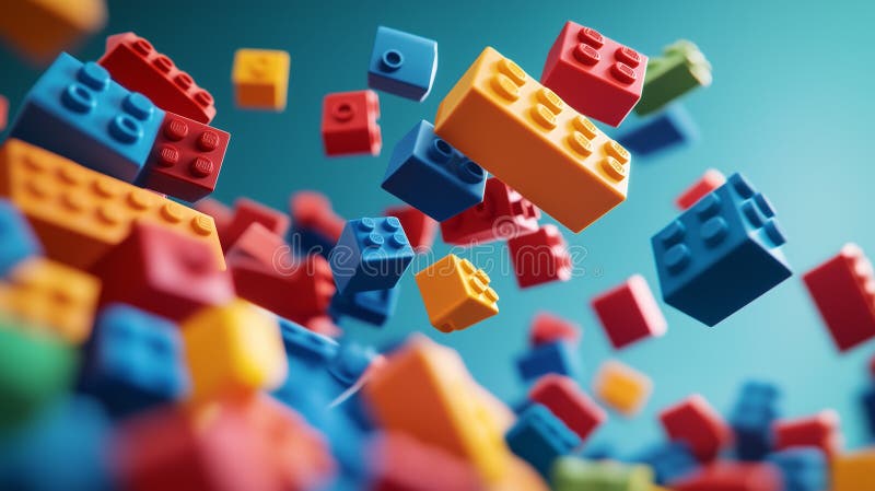 Abstract Floating Toy Blocks Colorful Plastic Pieces in Motion Mid-Air Artistic Capture royalty free illustration