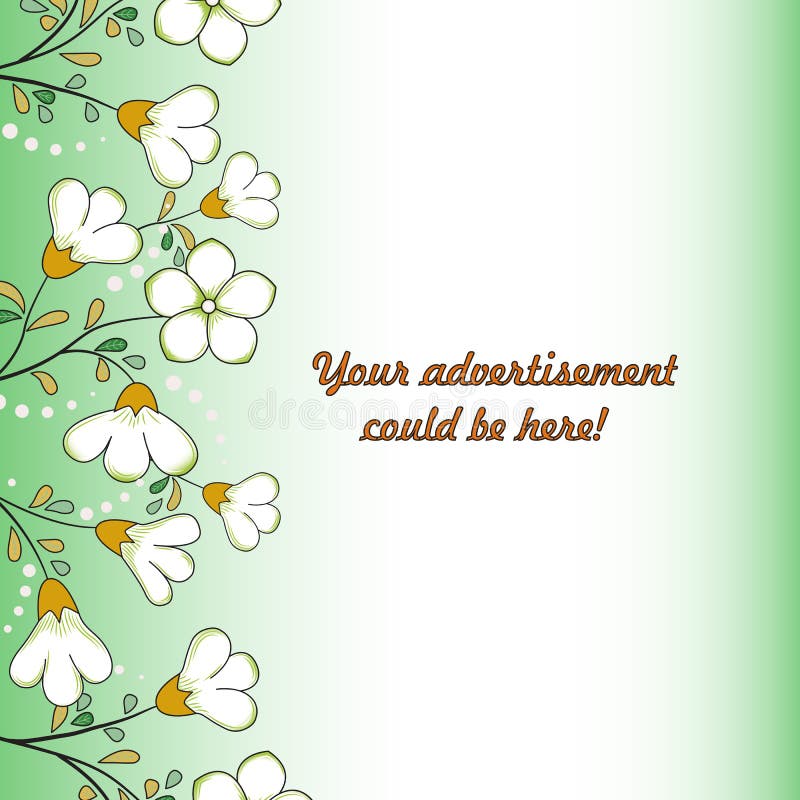 Abstract floral background, vertical border, white with yellow-green flowers, dots, yellow-orange, green leaves vector illustration Abstract floral background, vertical border, white with yellow-green flowers, dots, yellow-orange, green leaves vector illustration
