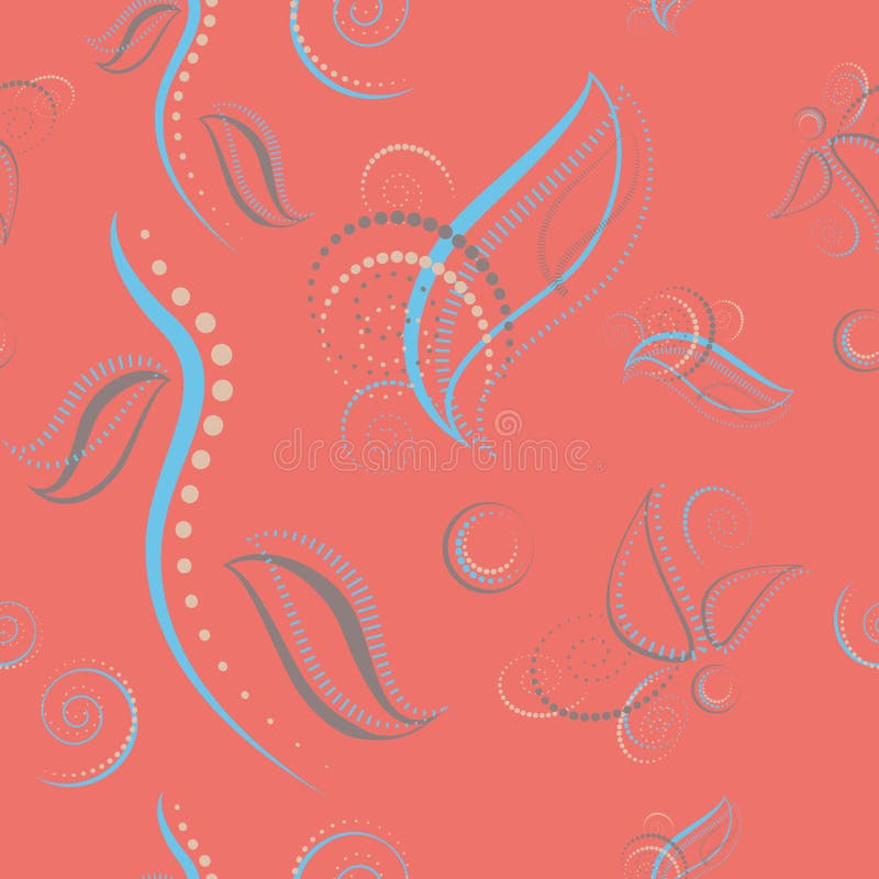 Abstract floral hand drawn living coral vector seamless pattern with leaves, dotted lines, lines, dots. Flat style. royalty free illustration Abstract floral hand drawn living coral vector seamless pattern with leaves, dotted lines, lines, dots. Flat style. royalty free illustration