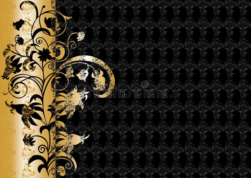 Abstract floral ornament in black and gold colors