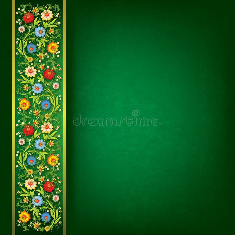 Abstract Floral Ornament on Green Background Stock Vector
