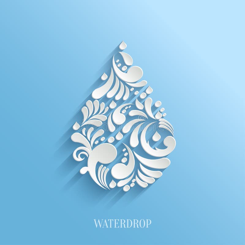 Abstract Floral Water Drop on Blue Background.