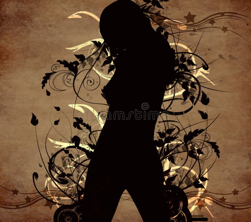 Abstract flower background with a girl dancing