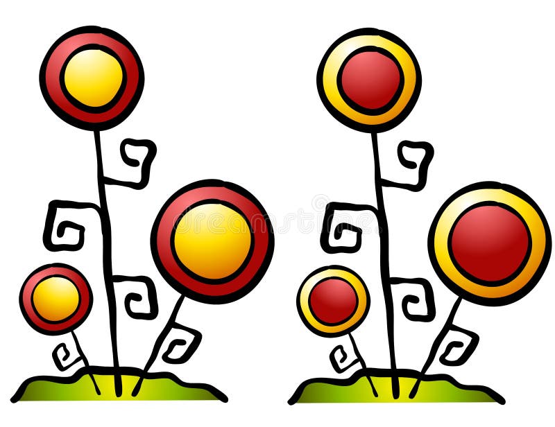 Abstract Flowers Clip Art. A clip art illustration of little abstract looking flower gardens in gold, red and green colors stock illustration