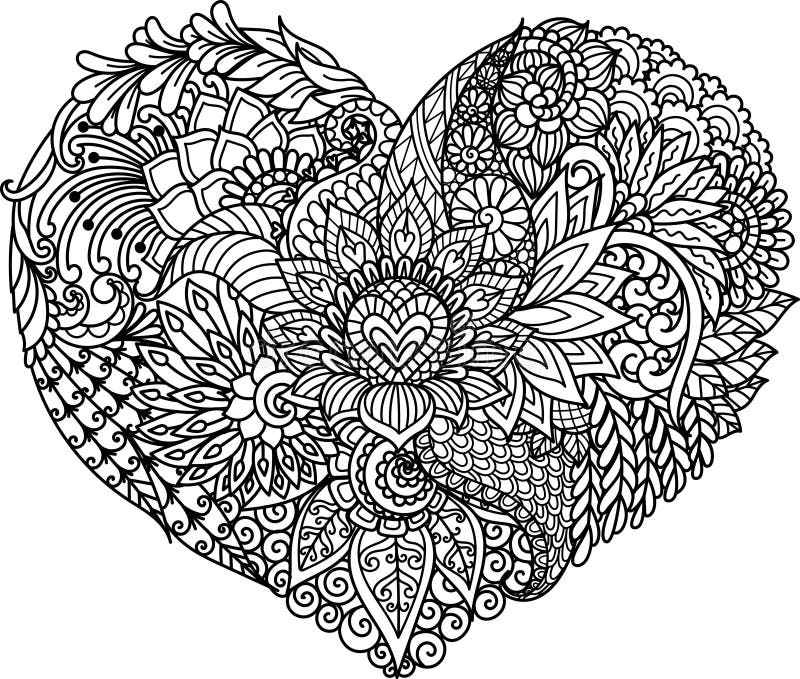 Flowers in Heart Shape on a Pot Line Art Design for Coloring Book for ...