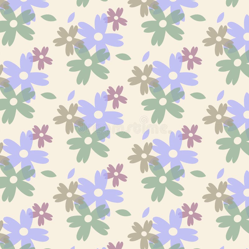 Abstract Flowers with Opacity Seamless Pattern on White Background. Repeating Floral Vector