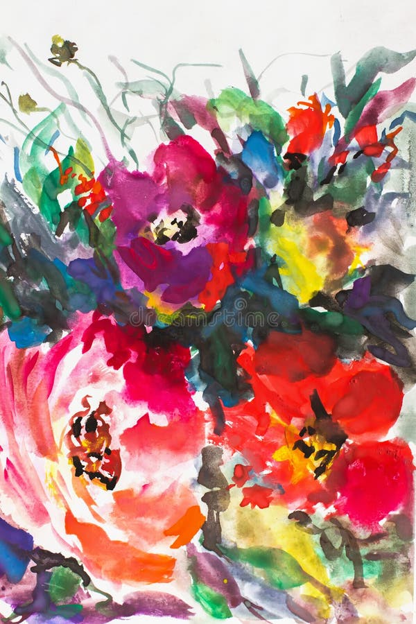 Abstract Flowers Pattern. Watercolor. Painting Painting Impressionism