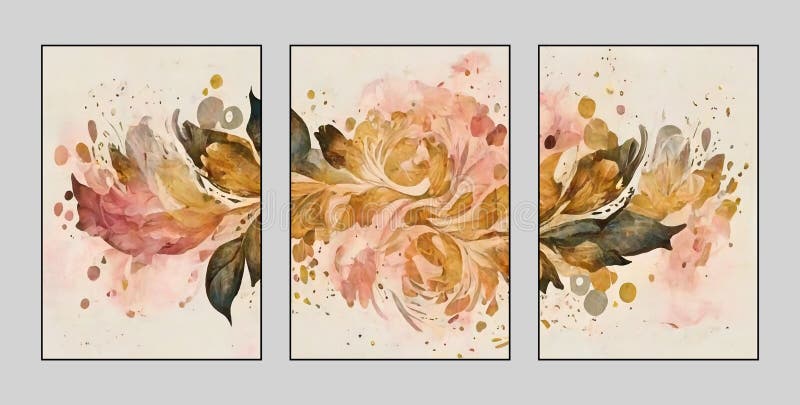 Abstract, flowers, plants, triptych, restore ancient ways, watercolor style, background wall art