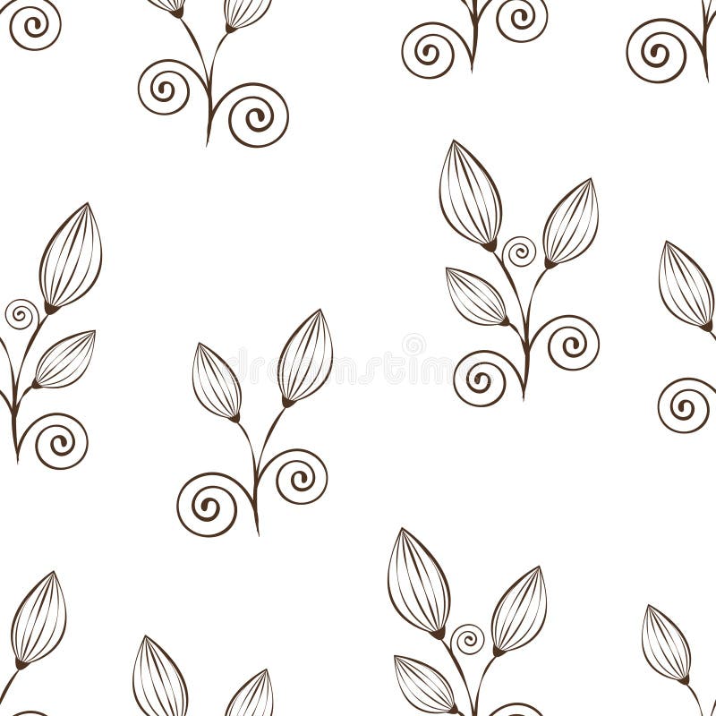 Abstract flowers seamless pattern, black and white outline hand drawing, linear illustration, vector monochrome background. Flower