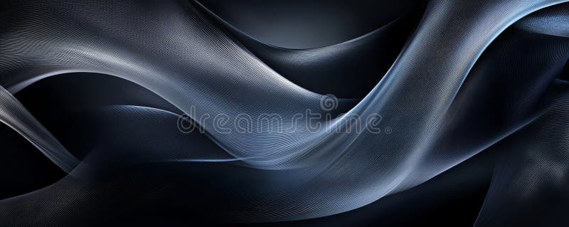 Abstract flowing dark blue waves on black backdrop stock photography