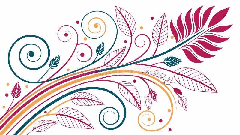 Abstract flowing lines with botanical leaves pattern vector design Generative AI royalty free illustration