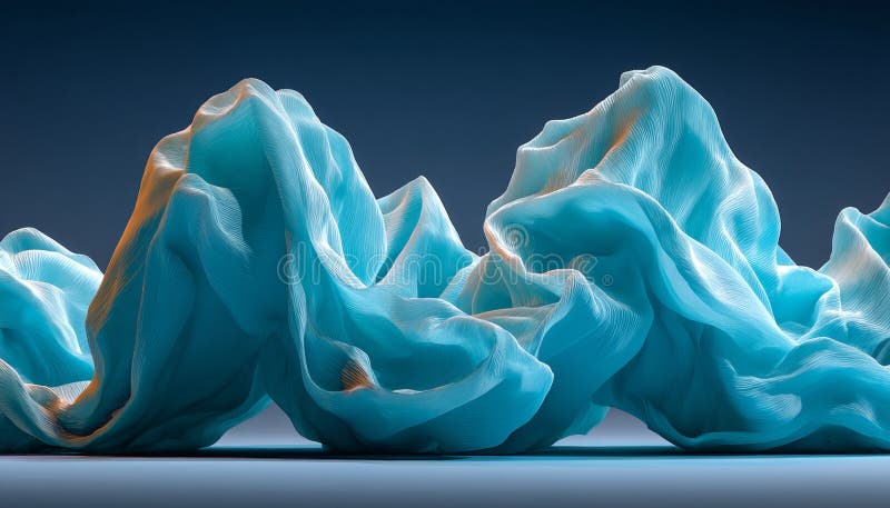 Abstract Fluid Art. Dynamic Waves Motion 3D Render Illustration of Layered Paper Teal Tones. stock illustrationer