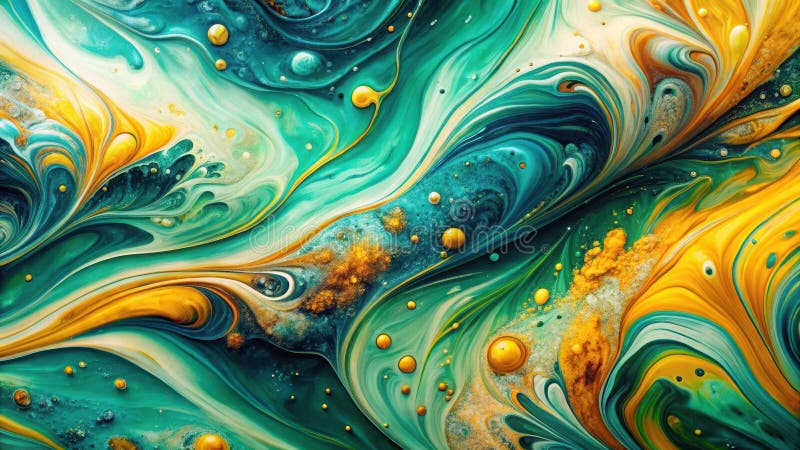 Abstract fluid art swirling emerald and golden hues, a captivating symphony of color and texture. Generative AI royalty free illustration