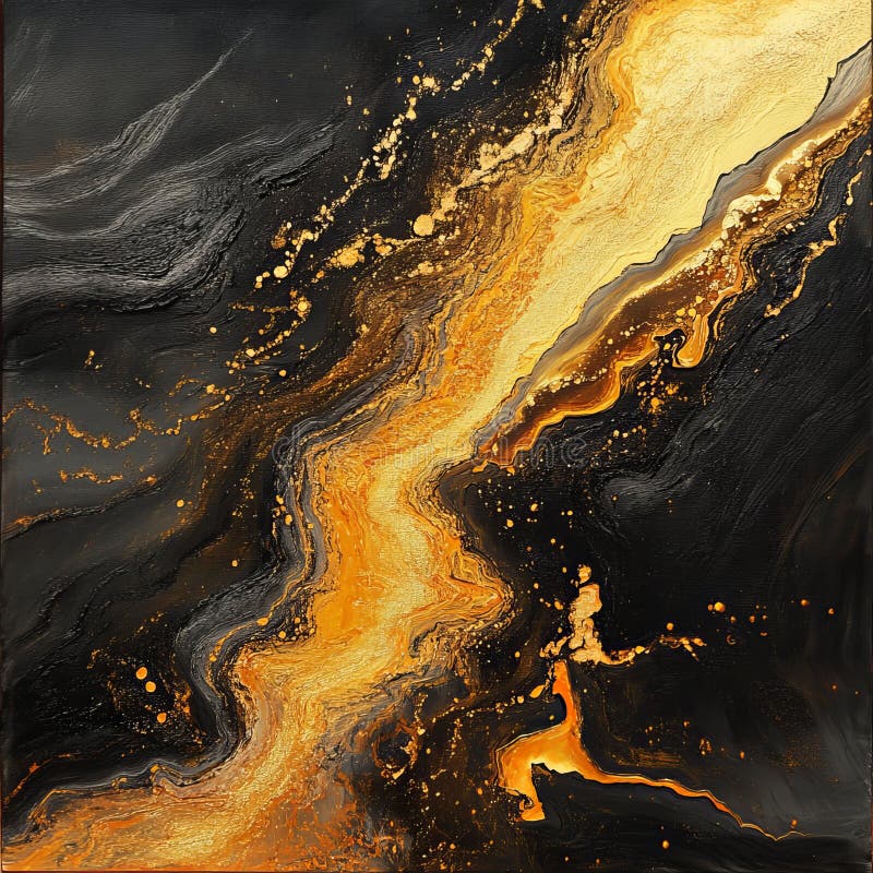 Abstract Fluid Art with Vibrant Gold and Black Swirls stock illustration