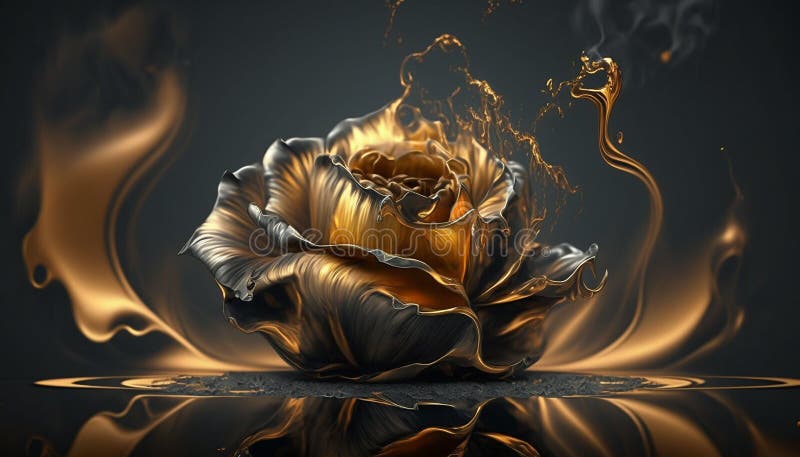 Abstract fluid ink flower. Generative AI vector illustration