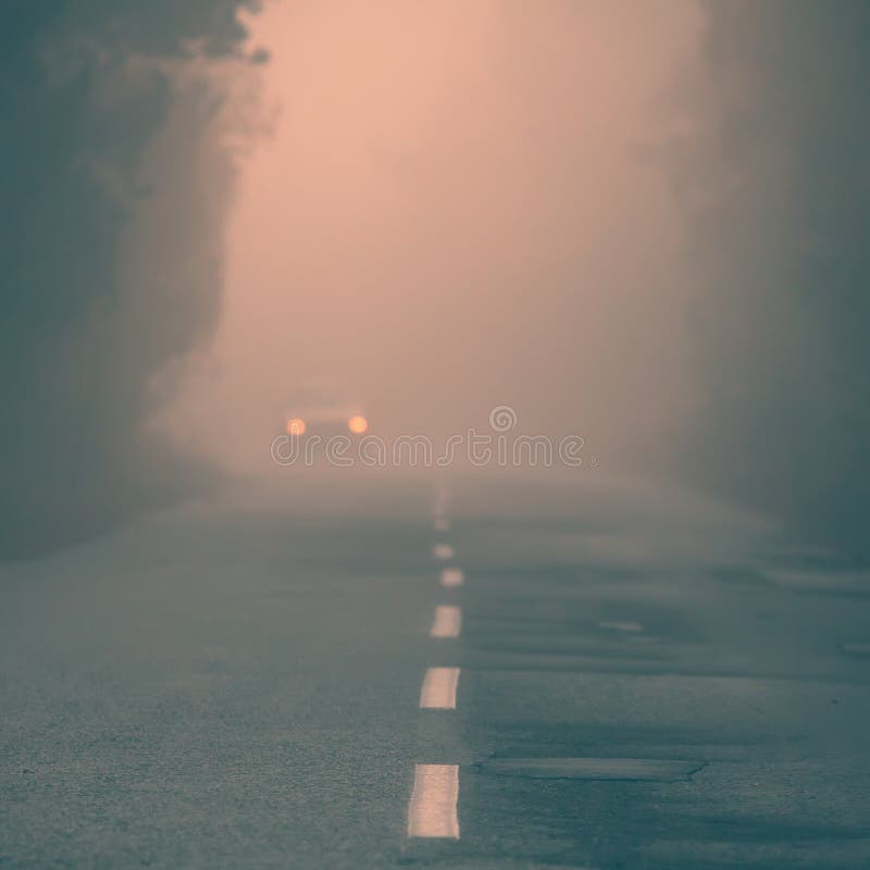 Abstract fogy forest road and car- ink saturated conceptual background. Abstract fogy forest road and car- ink saturated conceptual background