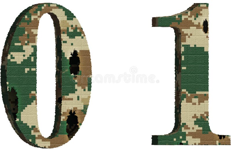 Abstract Font Alphabet with Military Camouflage Texture Pair of Numbers