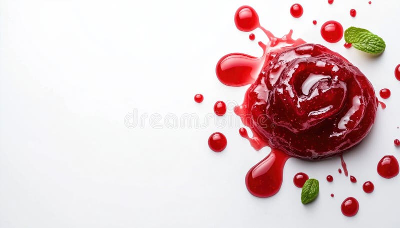 Abstract Food Background With Sweet Red Jam Spilled On White Surface royalty free stock images