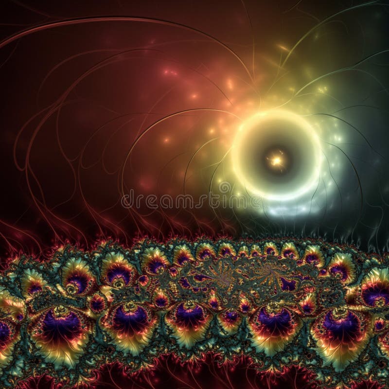 Abstract fractal artwork featuring a vibrant, swirling pattern. stock illustration
