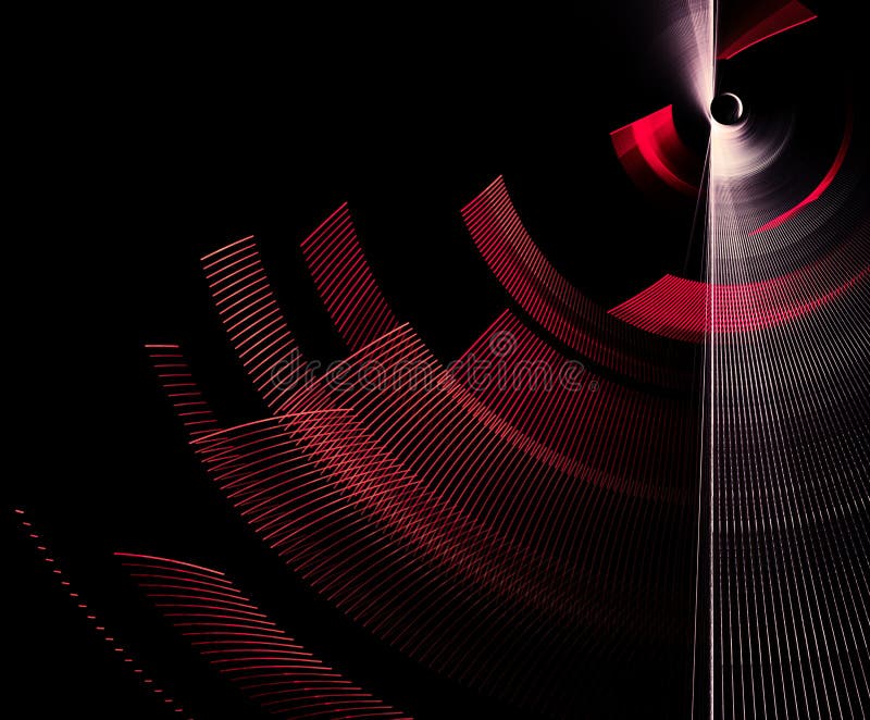 Abstract fractal background with red and white blades. The blades are at different angles and rotate against a black background. royalty free illustration