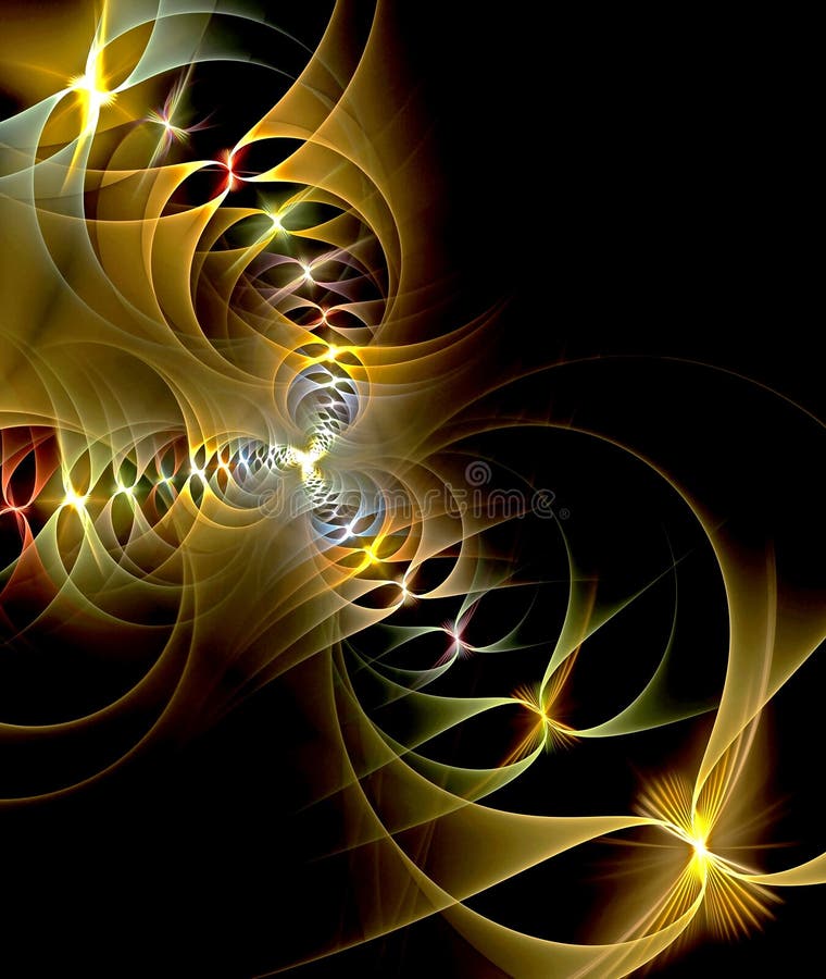Abstract, fractal, computer-generated image of multicolored arches and curves on a dark background royalty free illustration